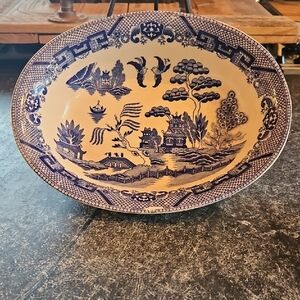 Vintage Blue Willow Oval 10' Serving Bowl